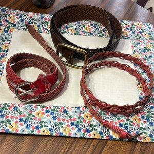 Braided Leather Belt Set - Brown and Red
